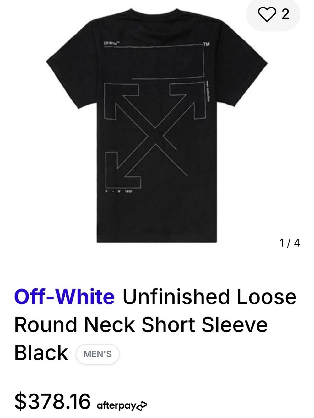 Off-White Black Short Sleeve Tee with Outline Arrow Back Graphic